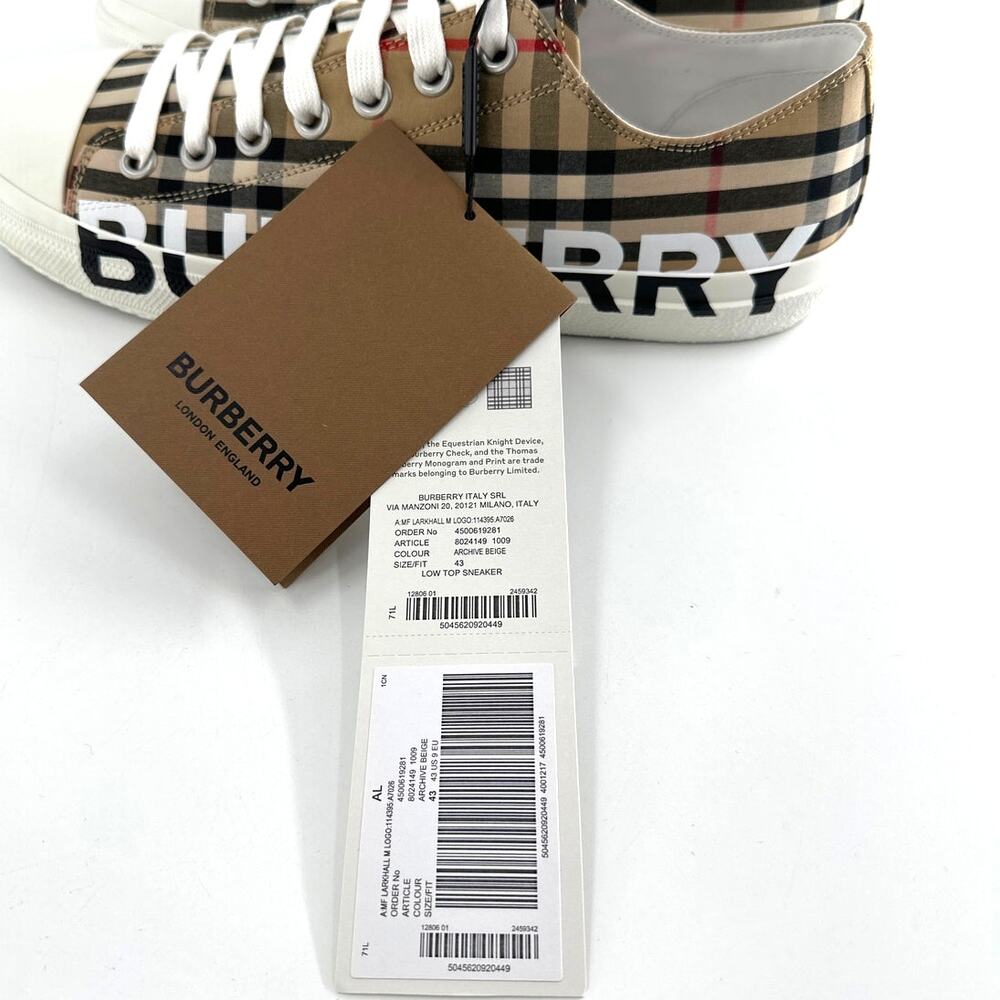 Burberry Archive Beige Logo Check Larkhall Sneakers 43/ Size 10 - Picture 7 of 14